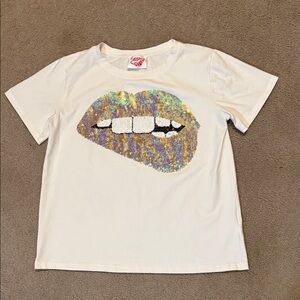 Sparkle City Sequin Lips Women's Tee - White